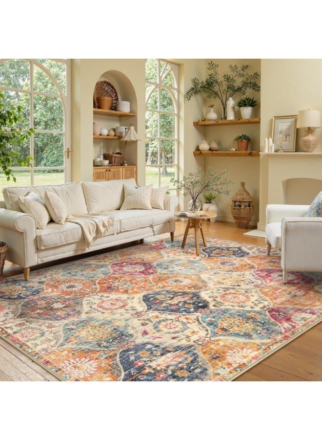 اكسيسن سجادة غرفة معيشة مقاس 160 × 230 سم، سجادة زهرية عتيقة منخفضة الوبر، سجادة داخلية كبيرة مناسبة لغرفة النوم وغرفة المعيشة وغرفة الطعام وديكور المنزل - Image 1